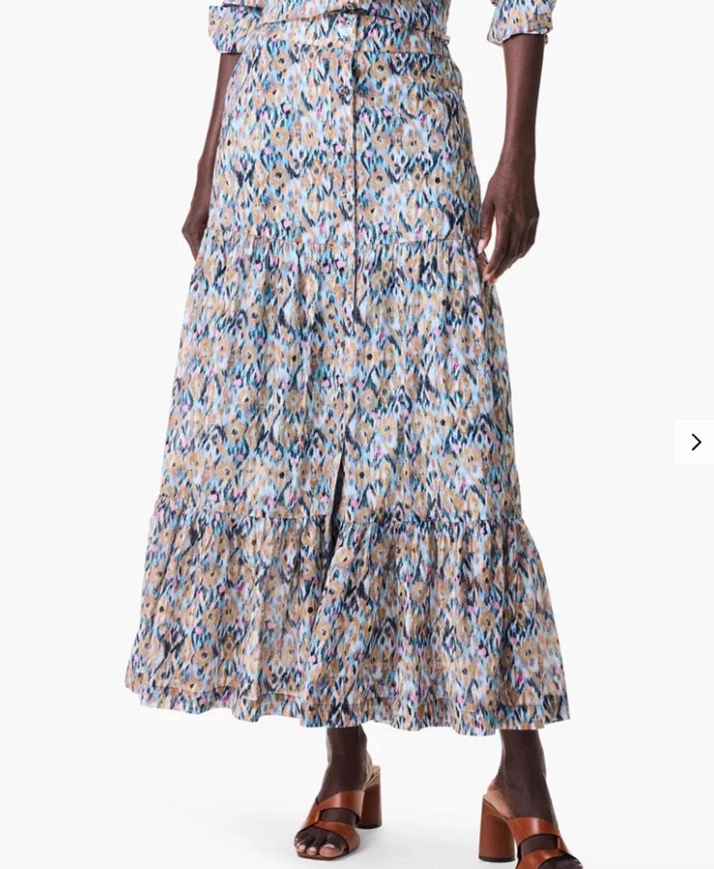 NIC+ZOE Up Beat Ikat Tiered Maxi Skirt Womens 2X Blue Multi Boho Hippie NWOT